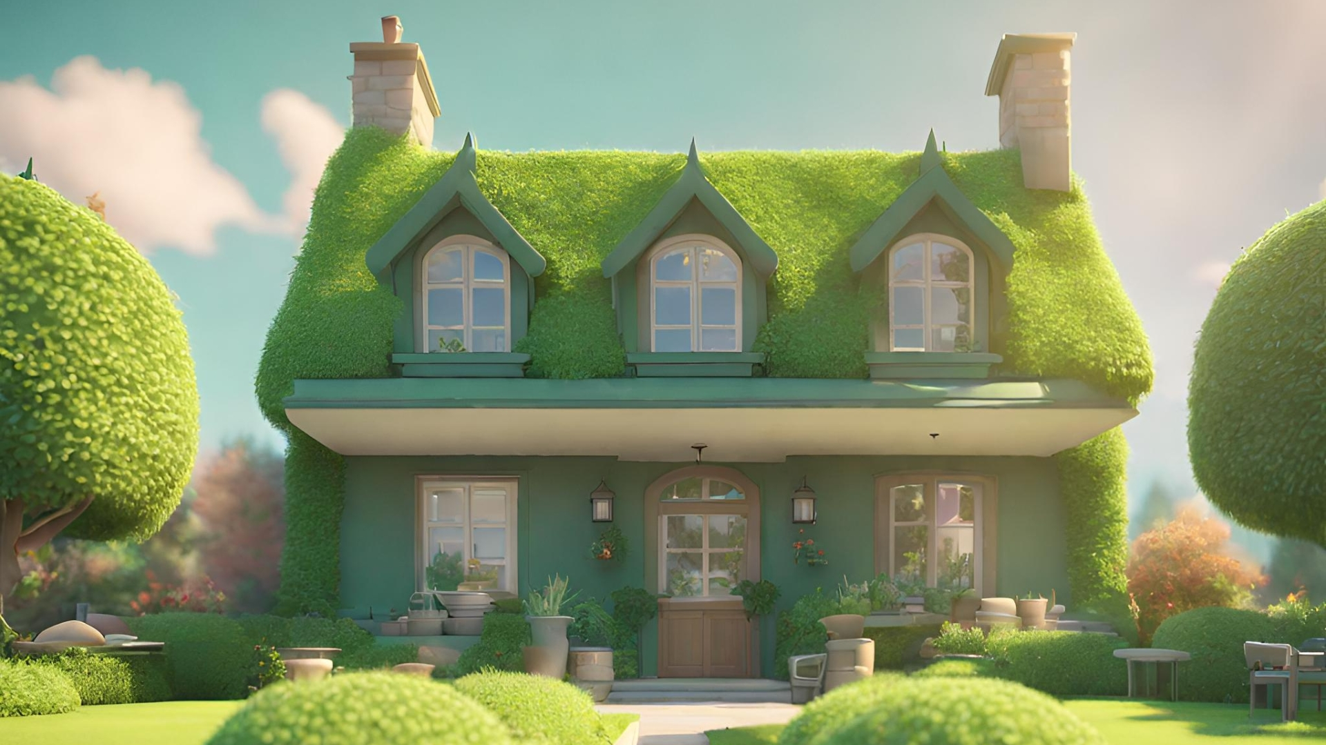 Une belle maison au milieu d'un jardin verdoyant.